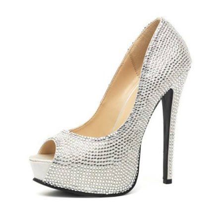 LEG AVENUE GLAMOUR PEEP TOE PUMP PLATA SATINADO CON STRASS