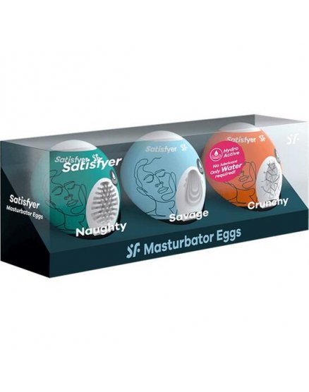 SATISFYER SET DE HUEVOS MASTURBADORES 3UDS: NAUGHTY, SAVAGE, CRUNCHY VIBRASHOP