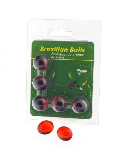 5 BRAZILIAN BALLS EXPLOSION DE AROMAS GEL INTIMO - FRESA Y CHAMPÁN VIBRASHOP