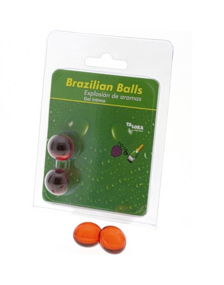 2 BRAZILIAN BALLS EXPLOSION DE AROMAS GEL INTIMO DE AROMA FRESA Y CHAMPÁN GEL INTIMO VIBRASHOP