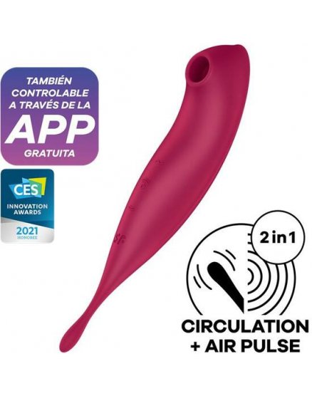 SATISFYER TWIRLING PRO+ SUCCIONADOR Y VARITA VIBRADORA CON APP CONNECT - ROSADO VIBRASHOP