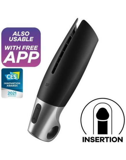 SATISFYER MASTURBADOR POWER CON VIBRACIÓN - NEGRO/ PLATA VIBRASHOP