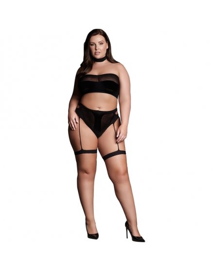 LE DÉSIR- SHADE-ANANKE XII - THREE PIECE WITH CHOKER, BANDEAU TOP AND PANTIE WITH GARTERS - PLUS SIZE VIBRASHOP
