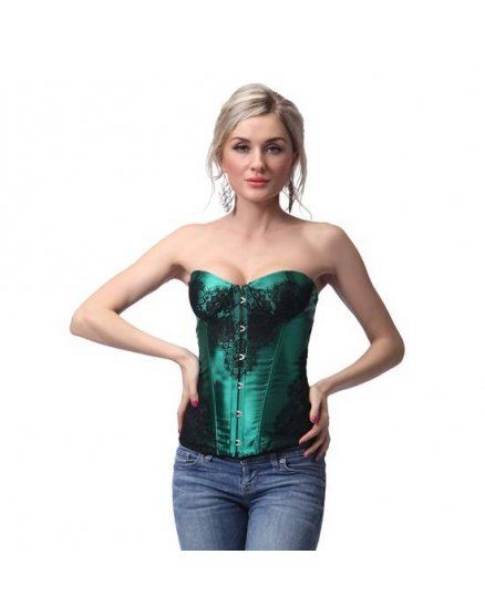 INTIMAX CORSET SATINADO CON ENCAJE VERDE VIBRASHOP