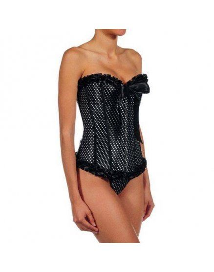 INTIMAX CORSET LENCERIA DE LUNARES Y VOLANES NEGRO VIBRASHOP