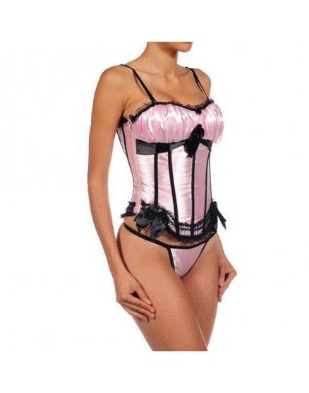 INTIMAX CORSET DE SATINADO ROSA Y LACITOS NEGRO VIBRASHOP