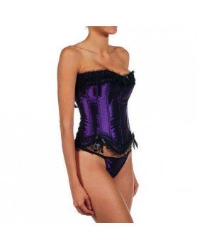 CORSET LENCERIA SATINADA Y DECORATIVOS MORADO VIBRASHOP