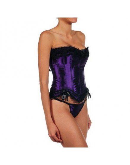 CORSET LENCERIA SATINADA Y DECORATIVOS MORADO VIBRASHOP