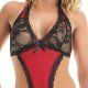 BODY DE ENCAJE FLORAL Y TANGA ROJO VIBRASHOP
