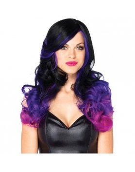 PELUCA LARGA ONDULADA NEGRO AZUL & MORADO WIGS  VIBRASHOP