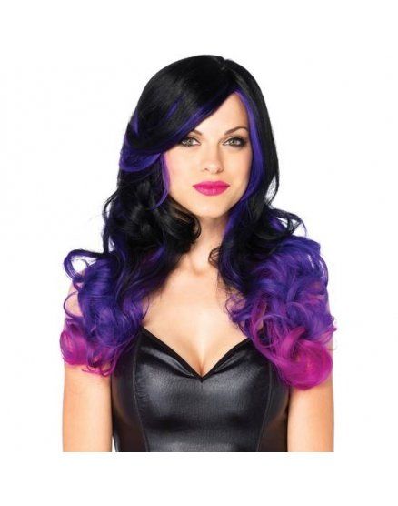 PELUCA LARGA ONDULADA NEGRO AZUL & MORADO WIGS VIBRASHOP