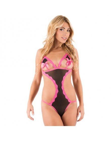 BODY TRANSPARENTE NEGRO Y BORDADOS ROSA VIBRASHOP