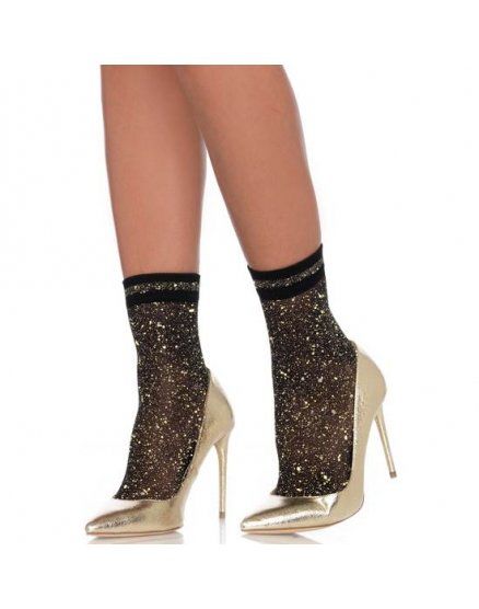 LEG AVENUE CALCETINES DE TOBILLO LUREX CON RAYAS DORADO VIBRASHOP