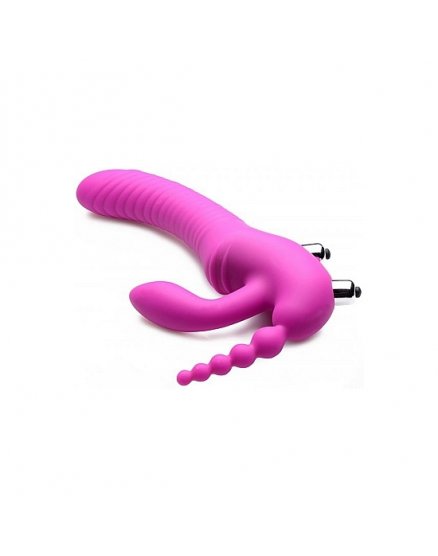 REGAL RIDER TRIPLE G ARNÉS CON DILDO VIBRADOR DE SILICONA - MORADO VIBRASHOP