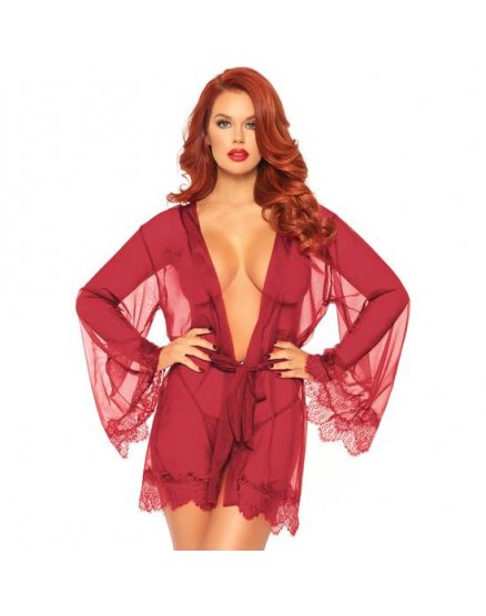 BATA TRANSPARENTE CON ENCAJE Y TANGA - ROJO VIBRASHOP