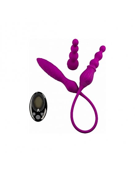 VIBRADOR 2X CON DOBLE PUNTA Y MANDO - MORADO VIBRASHOP