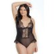 SHEER CROTCHLESS TEDDY WITH EYELASH LACE - BLACK VIBRASHOP