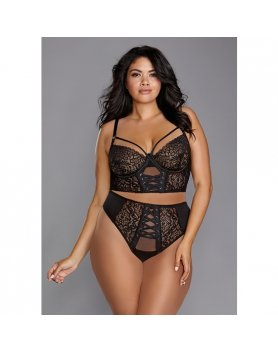 BUSTIER DE MALLA ELÁSTICA Y ENCAJE GALÓN ELÁSTICO - NEGRO VIBRASHOP