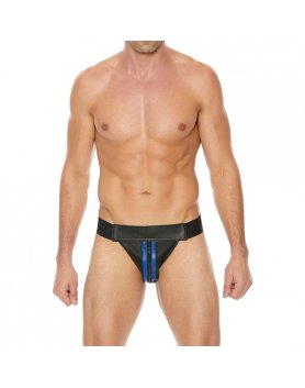 TANGA LISO CON CREMALLERA JOCK - NEGRO/AZUL VIBRASHOP