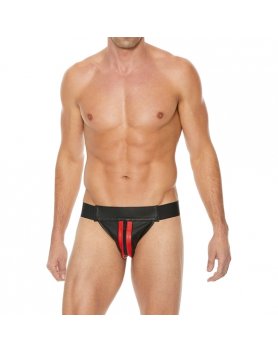 TANGA LISO CON CREMALLERA JOCK-  NEGRO/ROJO VIBRASHOP