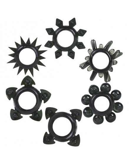 ANILLOS SILICONA - TOWER OF POWER - 6 PACK NEGRO VIBRASHOP
